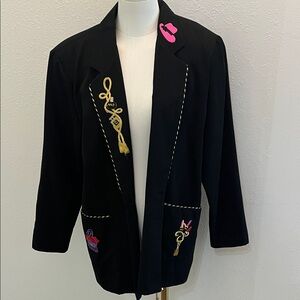 Susan Graver Studio Black Long Sleeve Blazer Regency Glam Avant Garde
